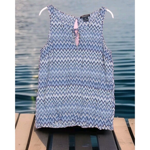 Lucky Brand Womens Blouse Top Zig Zag Chevron Pattern Sz XS Blue Sleeveless Tank - Picture 1 of 7